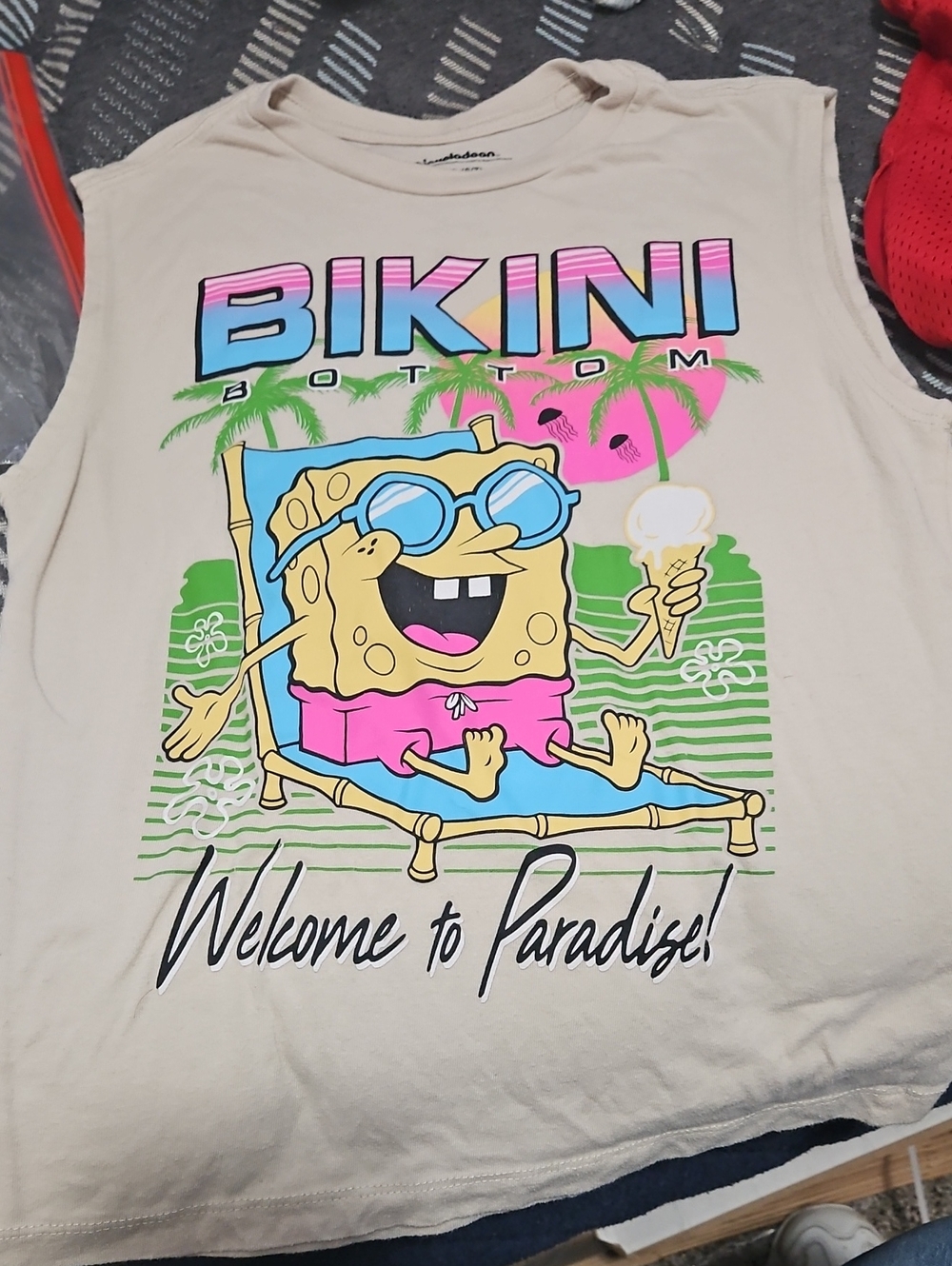 Nickelodeon SpongeBob 'Bikini Bottom' Cream Tank Top with Bright Graphic